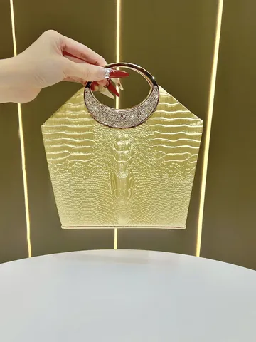Borsa da Sera da Donna Strass Motivo Coccodrillo Pelle PU Borsa a Mano Lusso Catena Pocetta per Festa Matrimonio