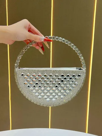 Borsa da Sera di Lusso da Donna Borsa a Mano Rotonda in Strass Moda Catena Spalla Tracolla Borsa Per Banquete Festa E Abbinamento Quotidiano