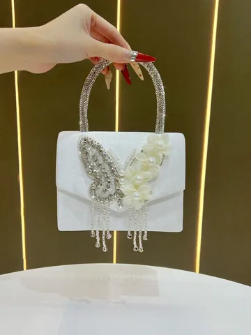 Lussuosa Borsa da Sera in Velluto Strass Farfalla Nappa Borsa a Mano Catena Tracolla Donna Borsa per Feste