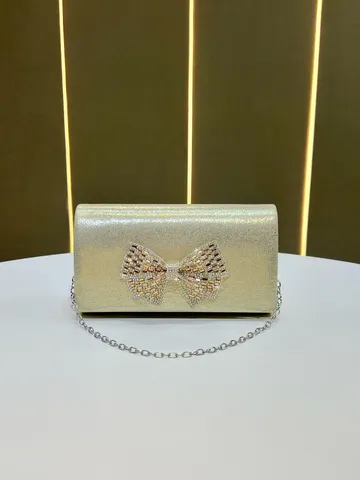 Borsa da Sera Retro con Fiocco e Strass da Donna Elegante Borsa a Tracolla Brillante Con Catena in Metallo Borsa a Tracolla per Festa di Banchetto