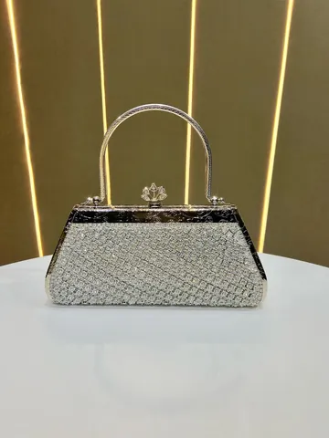 Borsa da Sera in Strass da Donna Elegante Pochette Argento con Catena Tracolla per Festa Matrimonio Banchetto