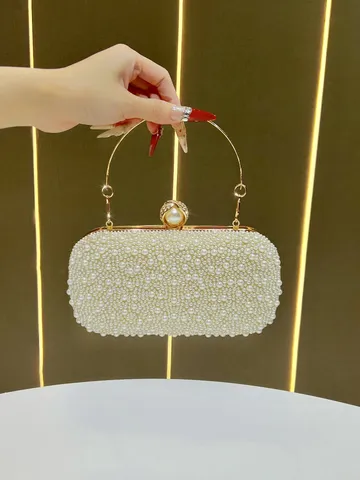 Borsa da Sera di Lusso da Donna Pochette con Perline di Perle Borsa a Tracolla a Catena di Designer Borsa a Mano per Festa