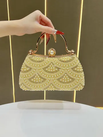 Retro Strass Perla Borsa da Sera Lusso Diamante Intarsiato Borsa a Mano Donna Formale Banchetto Clutch Tracolla