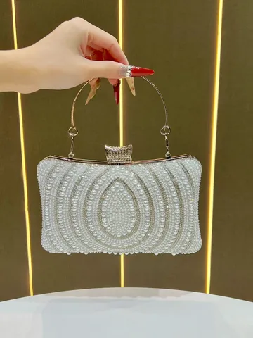 Donna Strass Perla Artificiale Borsa da Sera Lusso Glitter Pochette Borsa da Sposa Festa Matrimonio Borsetta Con Catena