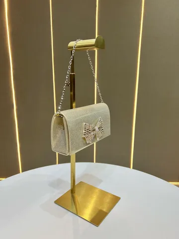 Borsa da Sera Retro con Fiocco e Strass da Donna Elegante Borsa a Tracolla Brillante Con Catena in Metallo Borsa a Tracolla per Festa di Banchetto