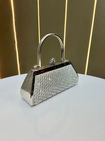 Borsa da Sera in Strass da Donna Elegante Pochette Argento con Catena Tracolla per Festa Matrimonio Banchetto