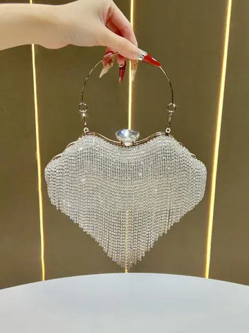 Borsa da Sera da Donna in Strass con Nappa Pochette in Cristallo di Lusso Matrimonio Festa Abito Borsa a Tracolla con Catena Metallica