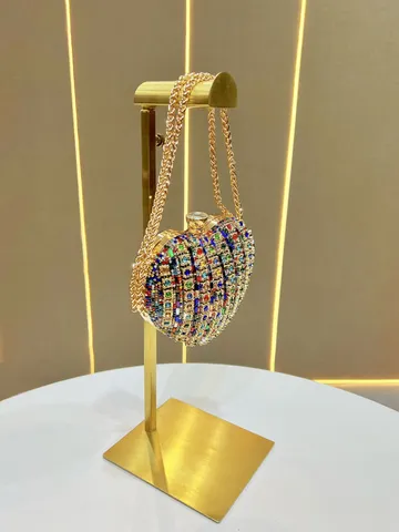 Donna Strass Cuore Borsa da Sera Lusso Cristallo Tracolla Borsetta Catena Metallica Matrimonio Festa Borsa