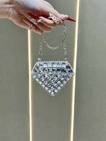 Donna Strass Borsa da Sera A Forma di Cuore Mini Borsa a Tracolla Cristallo Pochette Con Catena Borsa da Festa Quotidiana