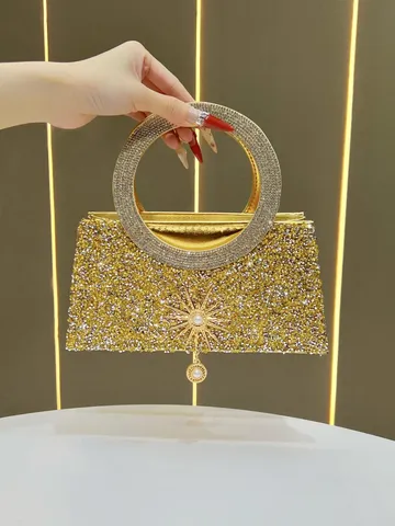 Borsa da Sera di Lusso per Donna Borsa con Strass Elegante Catena Oro e Argento Tracolla Festa Banchetto