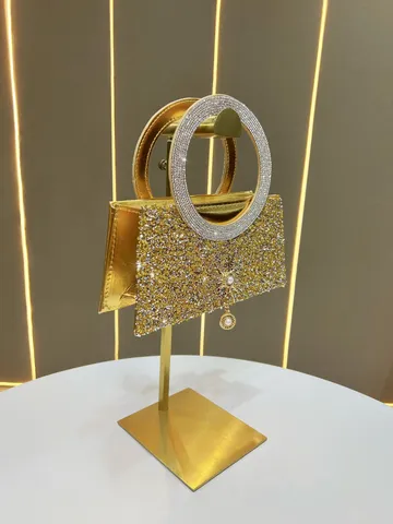 Borsa da Sera di Lusso per Donna Borsa con Strass Elegante Catena Oro e Argento Tracolla Festa Banchetto