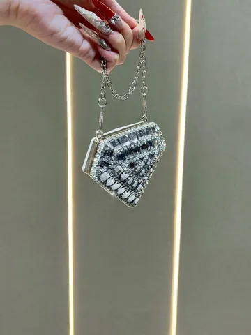 Donna Strass Borsa da Sera A Forma di Cuore Mini Borsa a Tracolla Cristallo Pochette Con Catena Borsa da Festa Quotidiana