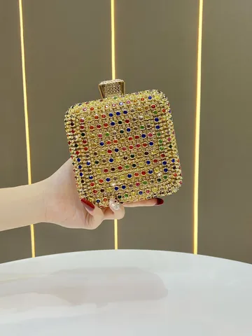 Borsa da Sera di Lusso con Strass da Donna Pochette da Festa Brillante Borsa Guscio Duro Metallica Con Tracolla a Catena