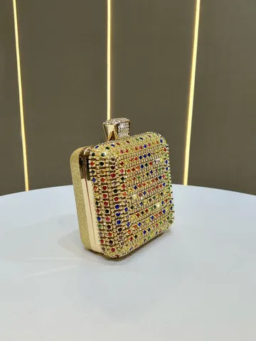 Borsa da Sera di Lusso con Strass da Donna Pochette da Festa Brillante Borsa Guscio Duro Metallica Con Tracolla a Catena