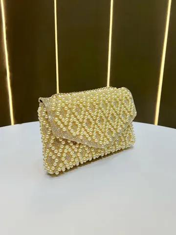 Borsa da Sera da Donna Pochette con Perle e Strass Elegante Banchetto Borsa a Tracolla con Catena Metallica