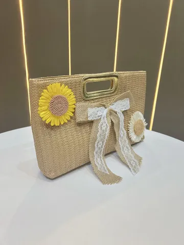 Borsa a Tracolla in Tessuto di Paglia da Donna Borsa a Mano alla Moda Borsa a Tracolla Casual con Catena Fiocco Floreale Borsa da Spiaggia Estiva
