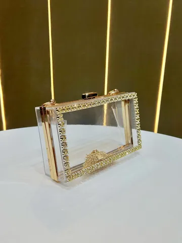 Borsa da Sera in Acrilico Trasparente Pocchetta con Strass Elegante Borsa a Tracolla con Catena Dorata Borsa a Mano per Festa Donna