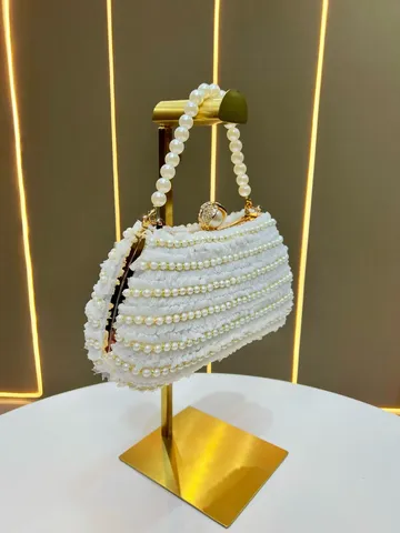 Borsa da Sera per Donna Pochette Perlata Catena Tracolla Pizzo Perla Borsetta Elegante Matrimonio Festa Borsa a Tracolla