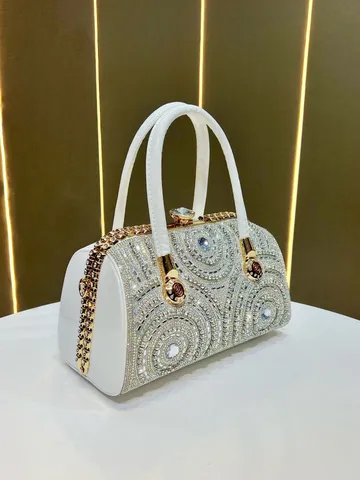 Borsa da Sera di Lusso con Strass per Donna Moda in Pelle PU Borsa a Tracolla a Spalla Borsa a Catena Metallica Borsa da Banchetto