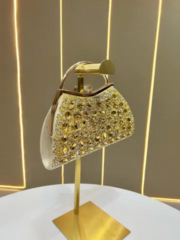 Borsa da Sera per Donna Lussuosa Pochette con Strass Manico Anello Metallico Matrimonio Festa Abito Borsa a Tracolla