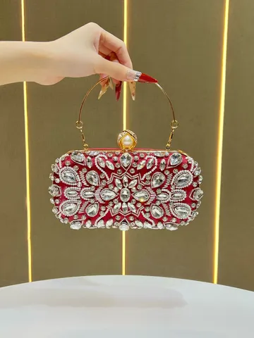 Borsa da Sera in Strass da Donna Lussuosa Pochette in Cristallo con Catena Manico in Metallo Borsa a Tracolla per Festa di Matrimonio
