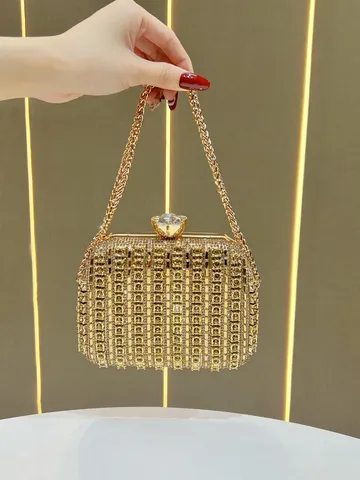 Borsa da Sera di Lusso con Strass da Donna Borsa a Tracolla con Catena Metallica Pochette per Festa di Matrimonio