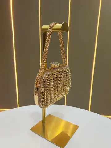 Borsa da Sera di Lusso con Strass da Donna Borsa a Tracolla con Catena Metallica Pochette per Festa di Matrimonio