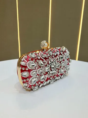 Borsa da Sera in Strass da Donna Lussuosa Pochette in Cristallo con Catena Manico in Metallo Borsa a Tracolla per Festa di Matrimonio