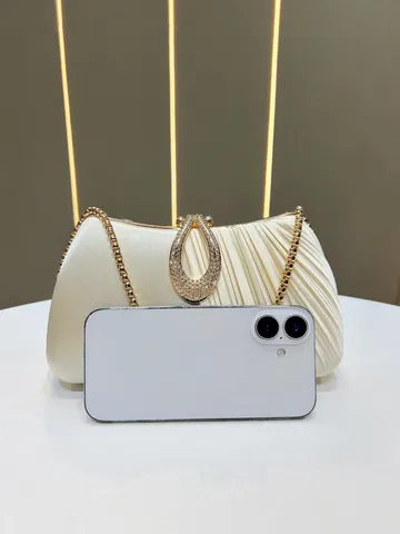 Donna Elegante Borsa da Sera Chiusura in Strass Borsa a Mano in Raso Plissettato Borsa a Tracolla a Catena di Lusso Borsa da Festa di Banchetto