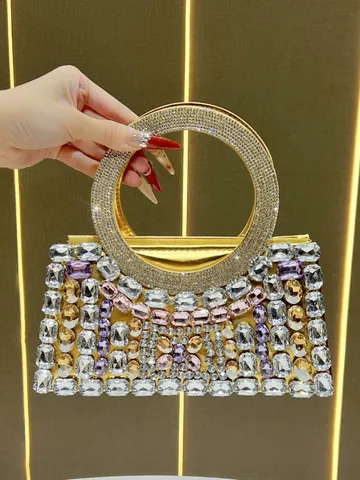 Borsa da Sera di Lusso in Pelle PU da Donna Borsa a Mano con Strass Brillanti Borsa a Tracolla a Catena Festa Matrimonio