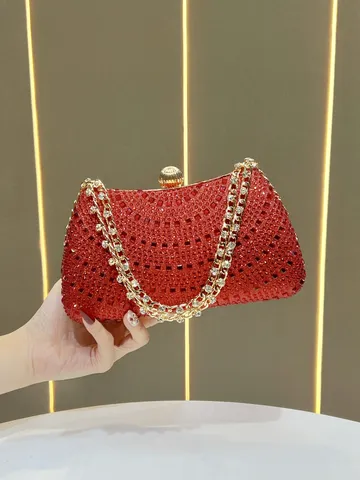 Borsa da Sera in Strass di Lusso Donna Moda Catena Spalla Tracolla Borsa Brillante Matrimonio Festa Borsa
