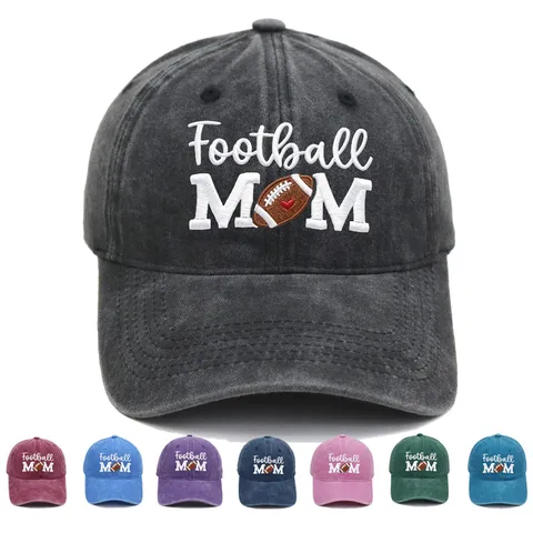 Women Football MOM Embroidered Washed Cotton Baseball Cap Adjustable Outdoor Sun Protection Dad Hat Casual Sporty Headwear