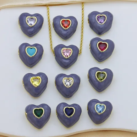 Ciondolo a Forma di Cuore in Smalto Placcato Oro 18K Rame Colorato con Zirconia Intarsiata Accessori per Collana da Donna Gioielli alla Moda