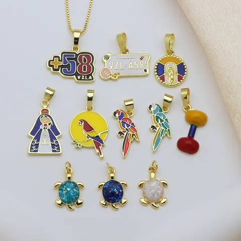 Fashion Copper Enamel Parrot Turtle Dumbbell Pendant Accessory Drip Oil Animal Letter Pattern Pendant Only For Necklace Jewelry