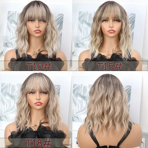 Synthetic Water Wave Hair Piece Top Hairpiece Gradient Color Bangs Hair Topper For Women Daily Hair Volume Enhancement