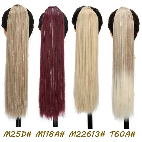 Extension de Cheveux Queue de Cheval Longue et Raide Avec Fibre Laser et Velcro Postiche Synthétique pour Femmes Coiffure de Fête