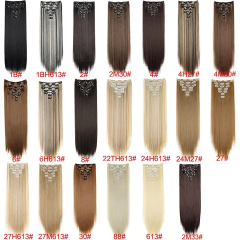 Synthetic Long Straight Hair Extensions Clip In Hair Pieces 16 Clips 7 Pcs Heat Resistant Fiber Hair For Women
