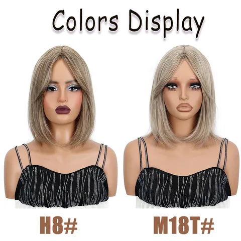 Synthetische Bob Perücke Mit Pony Kurze Glatte Perücke Blonde Farbverlauf Bob Perücke Für Damen Alltag Party Synthetische Haar Perücke