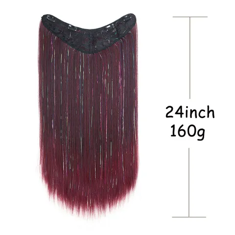 Synthetic Hair Extensions V Shaped One Piece Straight Clip In Hair Extensions With Laser Colorful Silk Hair Piece