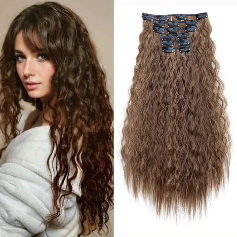 Synthetische Hogetemperatuurvezel Golvende Krullende Haarextensions Corn Perm Highlights Lange Haartressen Voor Vrouwen