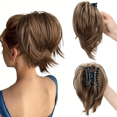 Parrucca Coda di Cavallo con Molletta in Fibra Sintetica ad Alta Temperatura per Donna Estensione di Capelli Ricci Corti