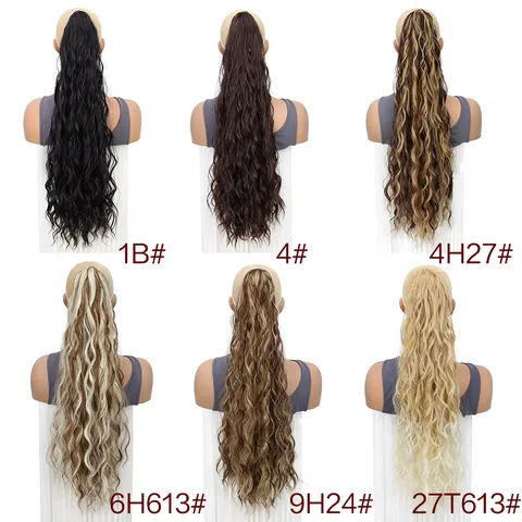 Long Wavy Drawstring Ponytail Wig Synthetic Water Wave Curly Hair Piece For Women Daily Wear Hair Extensions