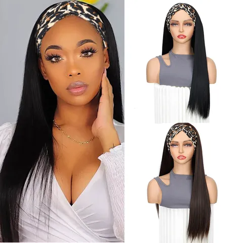 Synthetische Lange Glatte Perücke Mit Leopardenmuster Haarband Hitzebeständige Natürliche Haarperücke Für Damen Mode Styling Haarteil