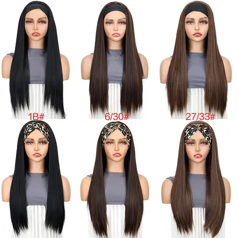 Synthetische Lange Glatte Perücke Mit Leopardenmuster Haarband Hitzebeständige Natürliche Haarperücke Für Damen Mode Styling Haarteil