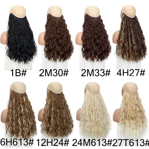 Extension per Capelli con Linea di Pesca in Fibra Sintetica ad Alta Temperatura Onda d'Acqua Capelli Lunghi Ricci Pezzo Senza Cuciture per Donne