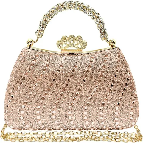 Dames Strass Avondtas Glanzende Kristal Clutch Portemonnee Met Ketting Schouderriem Kroonslot Voor Bruiloft Feest Cocktail