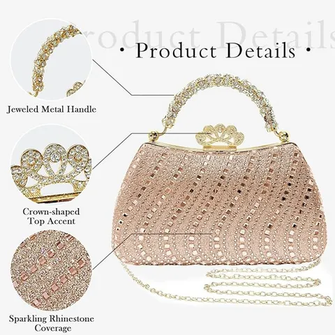 Dames Strass Avondtas Glanzende Kristal Clutch Portemonnee Met Ketting Schouderriem Kroonslot Voor Bruiloft Feest Cocktail