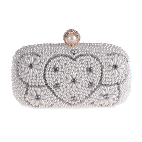 Dames Avondtas Parel Strass Hartpatroon Clutch Elegante Handtas
