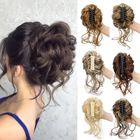Parrucca Donna Capelli Corti Ricci Coda di Cavallo Chignon con Molletta Naturale Soffice Sintetica
