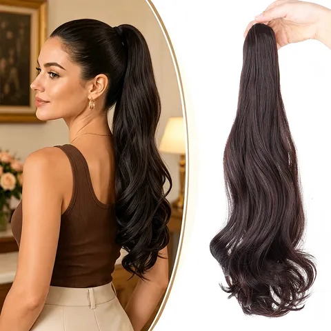 Damen Zopfperücke Mit Klappclip Lange Gewellte Synthetische Haarverlängerung Natürliches Flauschiges Haarteil Für Alltag